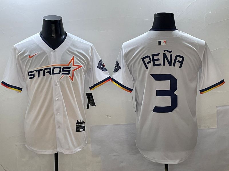 Men Houston Astros #3 Pena White three generations Joint Name Nike 2025 MLB Jersey style 1->houston astros->MLB Jersey